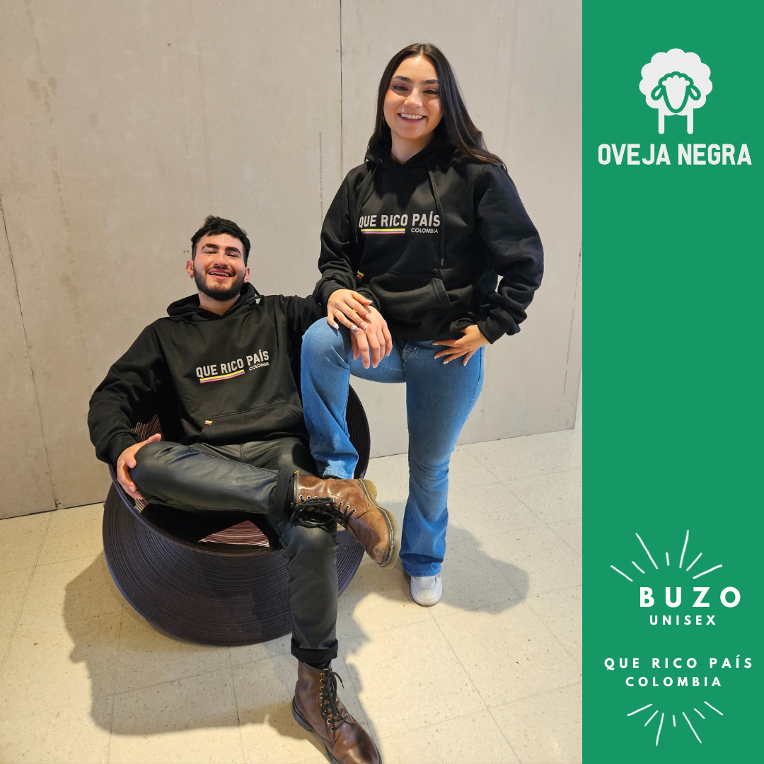 BUZO UNISEX NEGRO - QUE RICO PAIS COLOMBIA