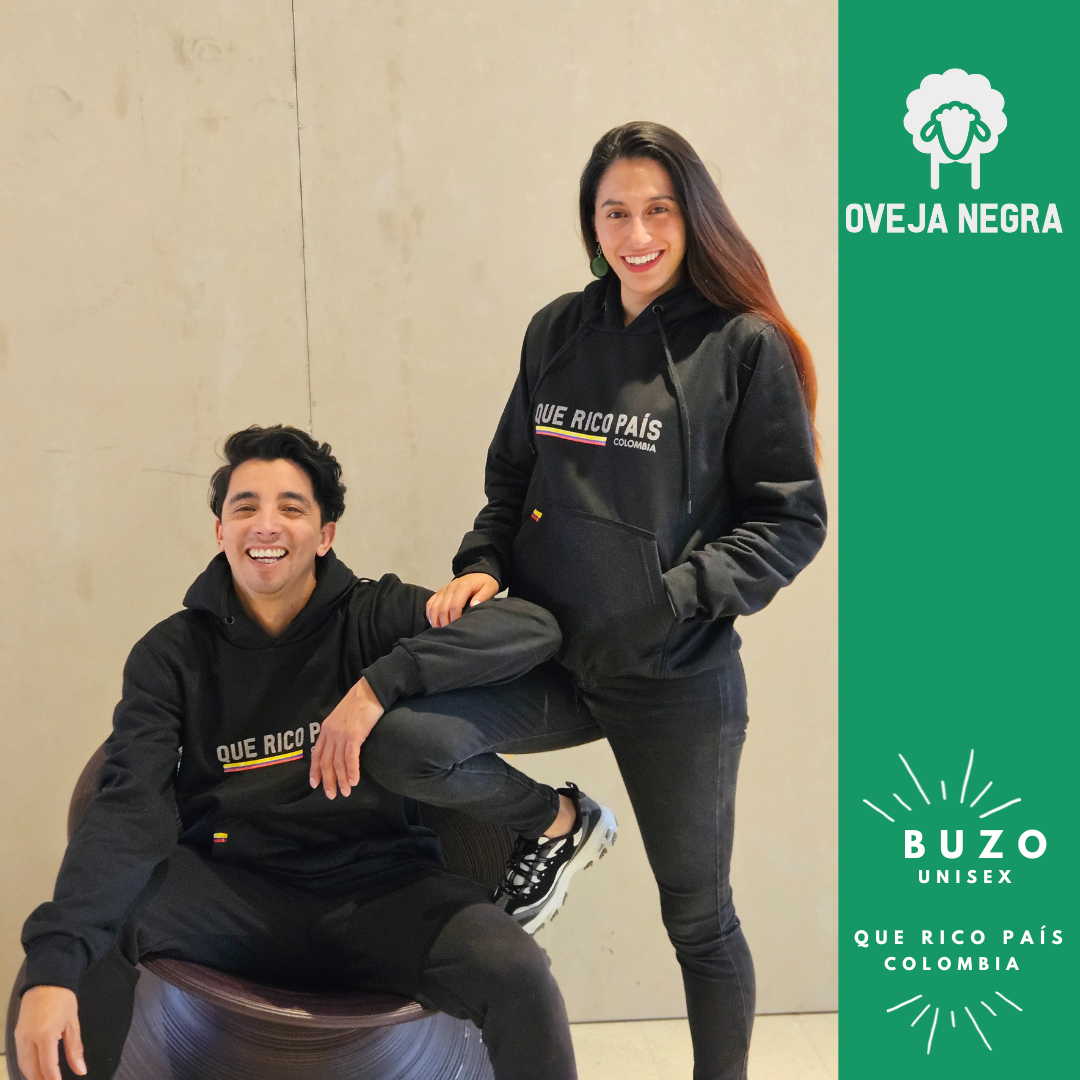 BUZO UNISEX NEGRO - QUE RICO PAIS COLOMBIA