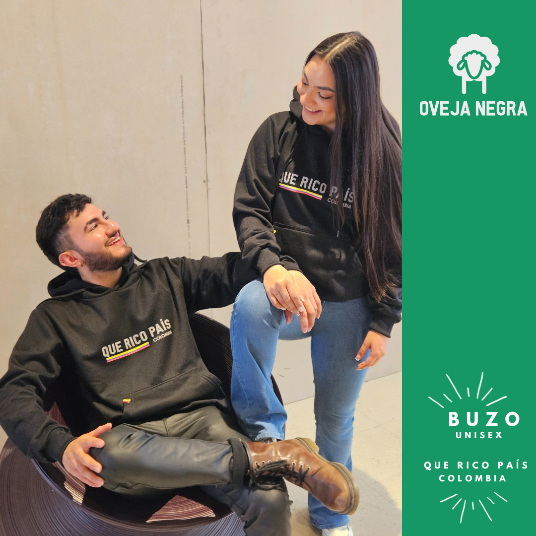 BUZO UNISEX NEGRO - QUE RICO PAIS COLOMBIA