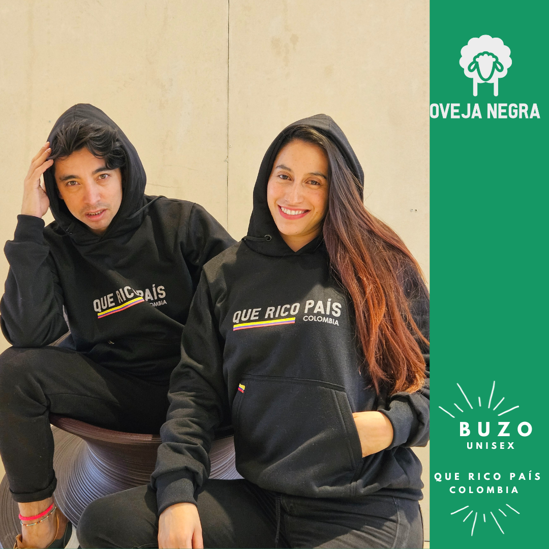 BUZO UNISEX NEGRO - QUE RICO PAIS COLOMBIA