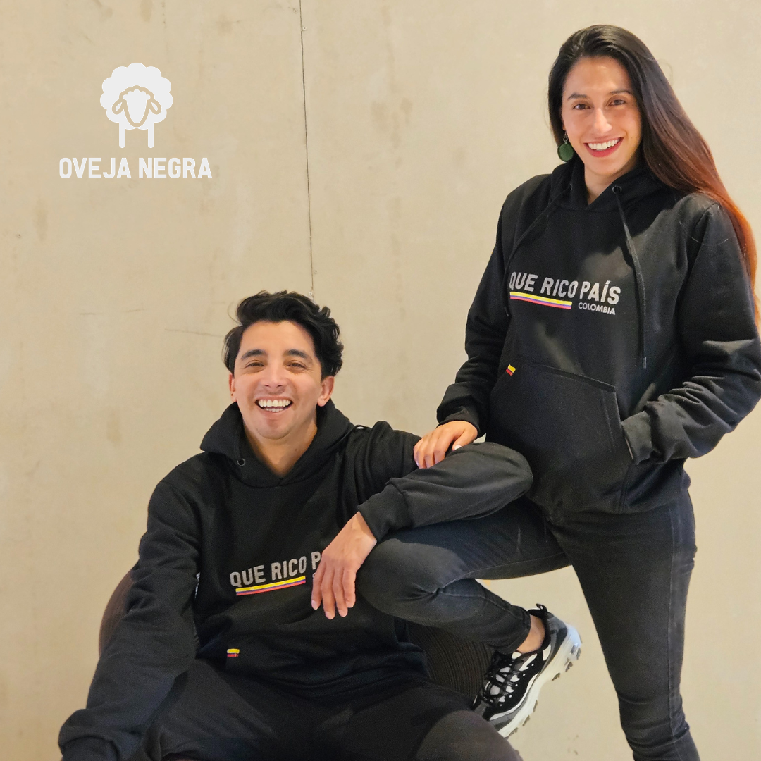 BUZO UNISEX NEGRO - QUE RICO PAIS COLOMBIA