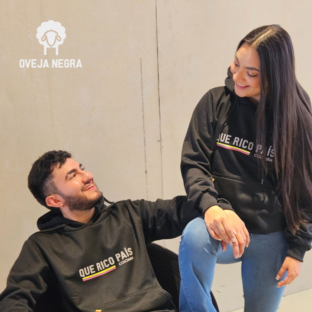 BUZO UNISEX NEGRO -  QUE RICO PAIS COLOMBIA